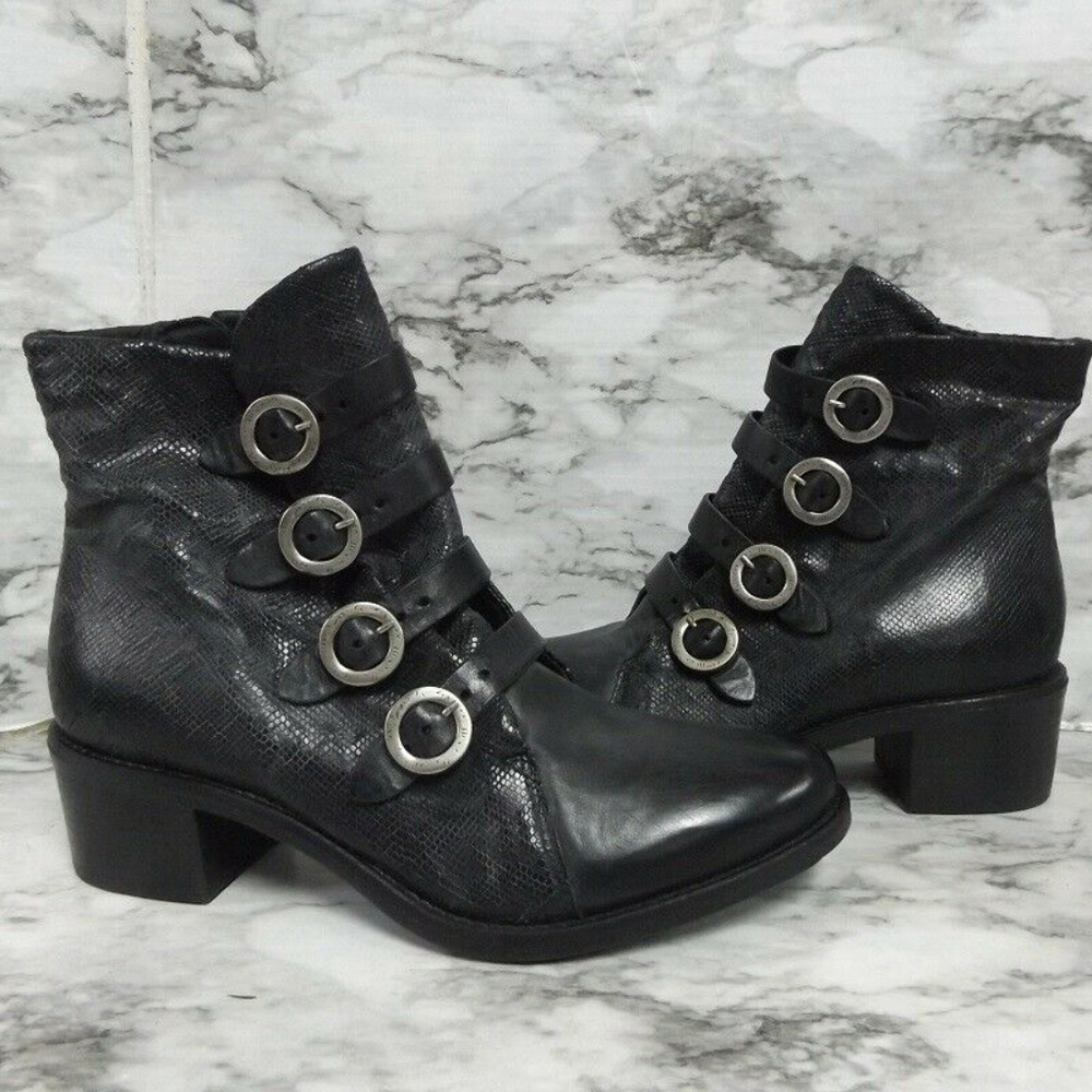 NEW Miz Mooz Leather Buckle Ankle Boots Fawn